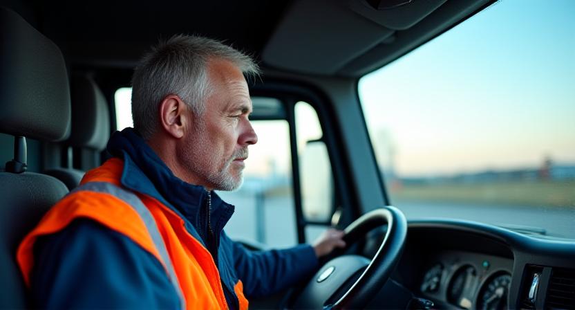Focused truck driver observing safety protocols